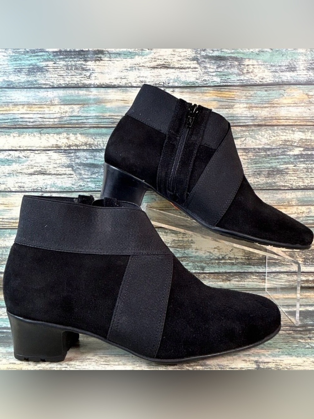 SESTO MEUCCI Waterproof Ankle Boots Womens 6.5 Black Suede Block Heel Minimalist